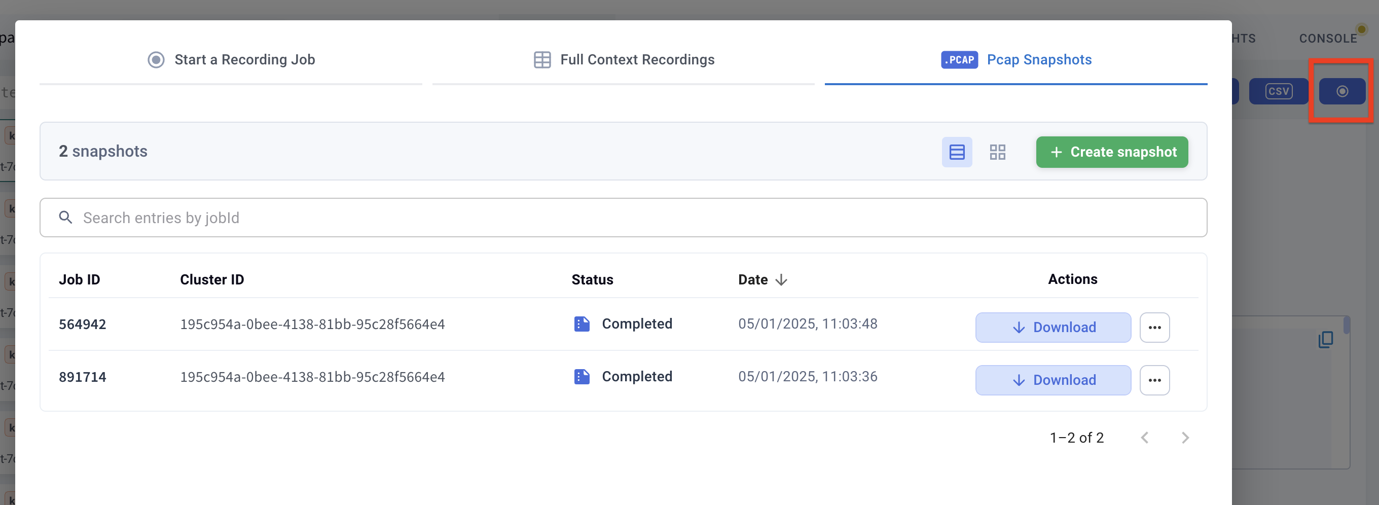 Cluster-wide traffic snapshot